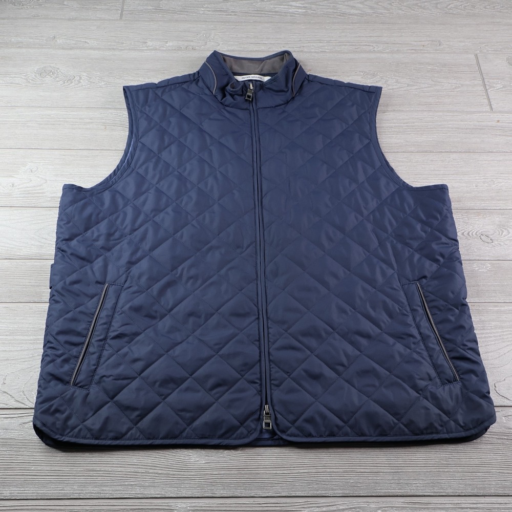 Peter Millar Essex Quilted Travel Vest Men's Size XL Storm Blue Navy Fleece Golf